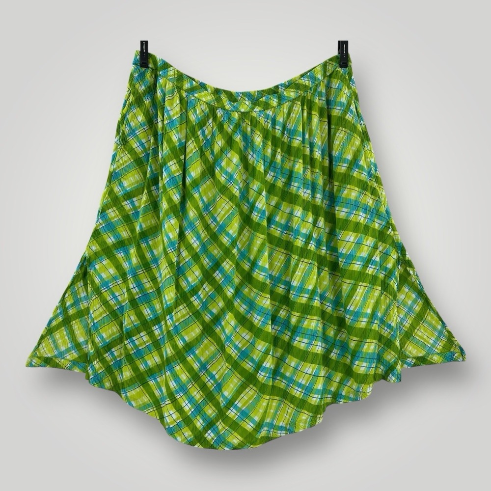 Maggie Barnes Midi Skirt Womans 3X PETITE PullOn Elastic Waist Double Slit Plaid